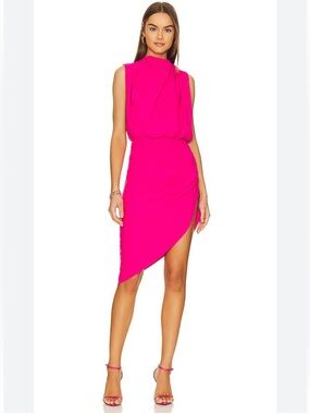 Amanda Uprichard Fabianna Midi Sleeveless Asymmetrical Dress in Hot Pink NWT